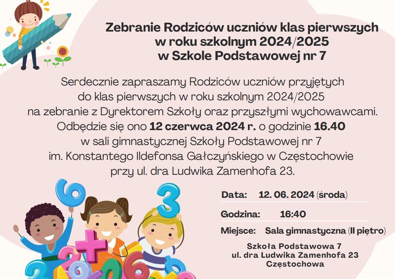 ZEBRANIE RODZICÓW UCZNIÓW KLAS PIERWSZYCH